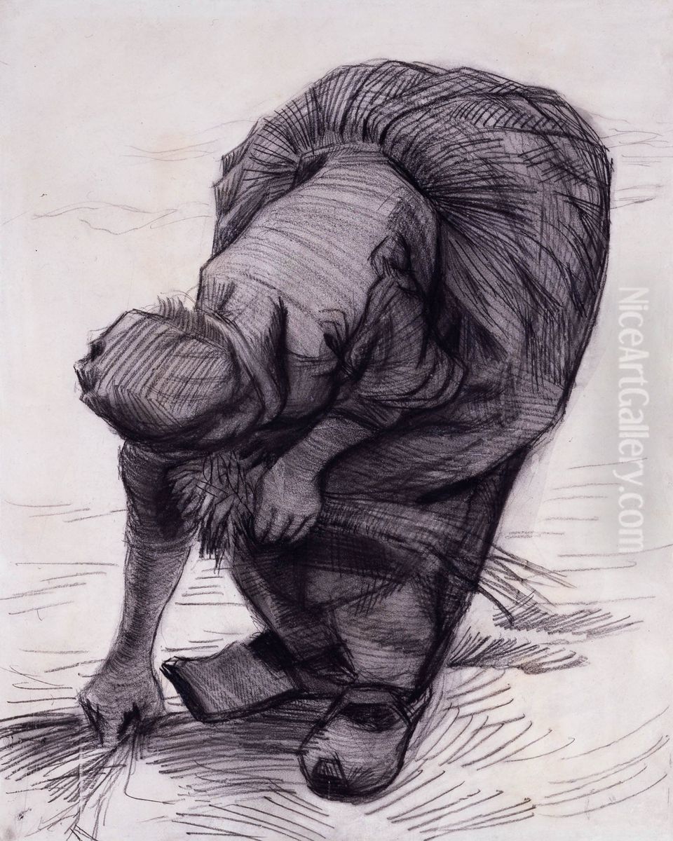 Peasant Woman Stooping and Gleaning Oil Painting by Vincent Van Gogh