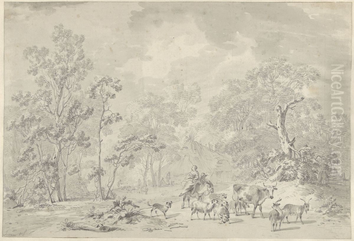 Herders in a wooded Landscape Oil Painting by Jan van Os