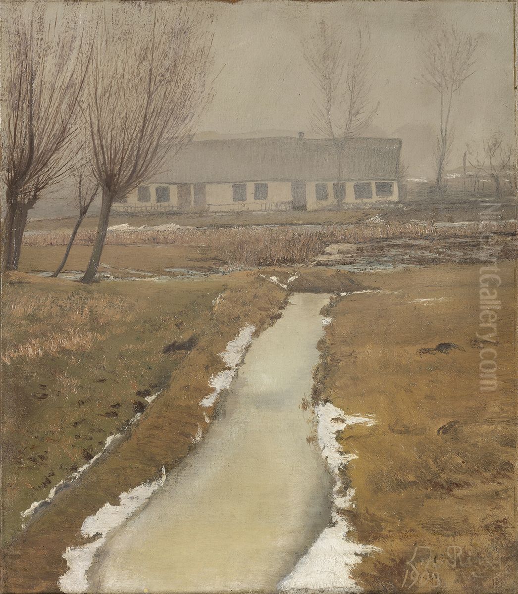 Vintertage. Hedehusene Oil Painting by Laurits Andersen Ring