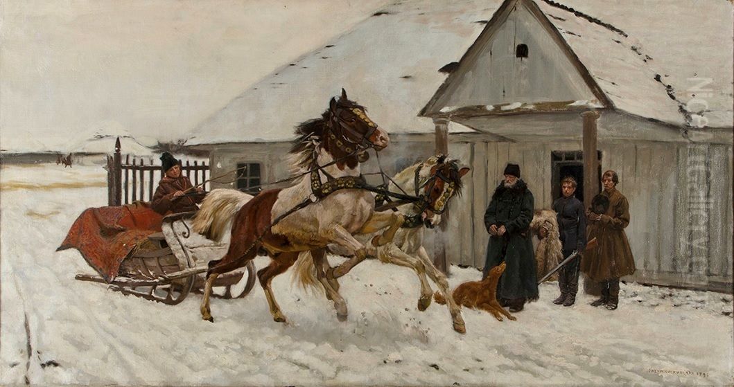 The departure Oil Painting by Jozef Chelmonski