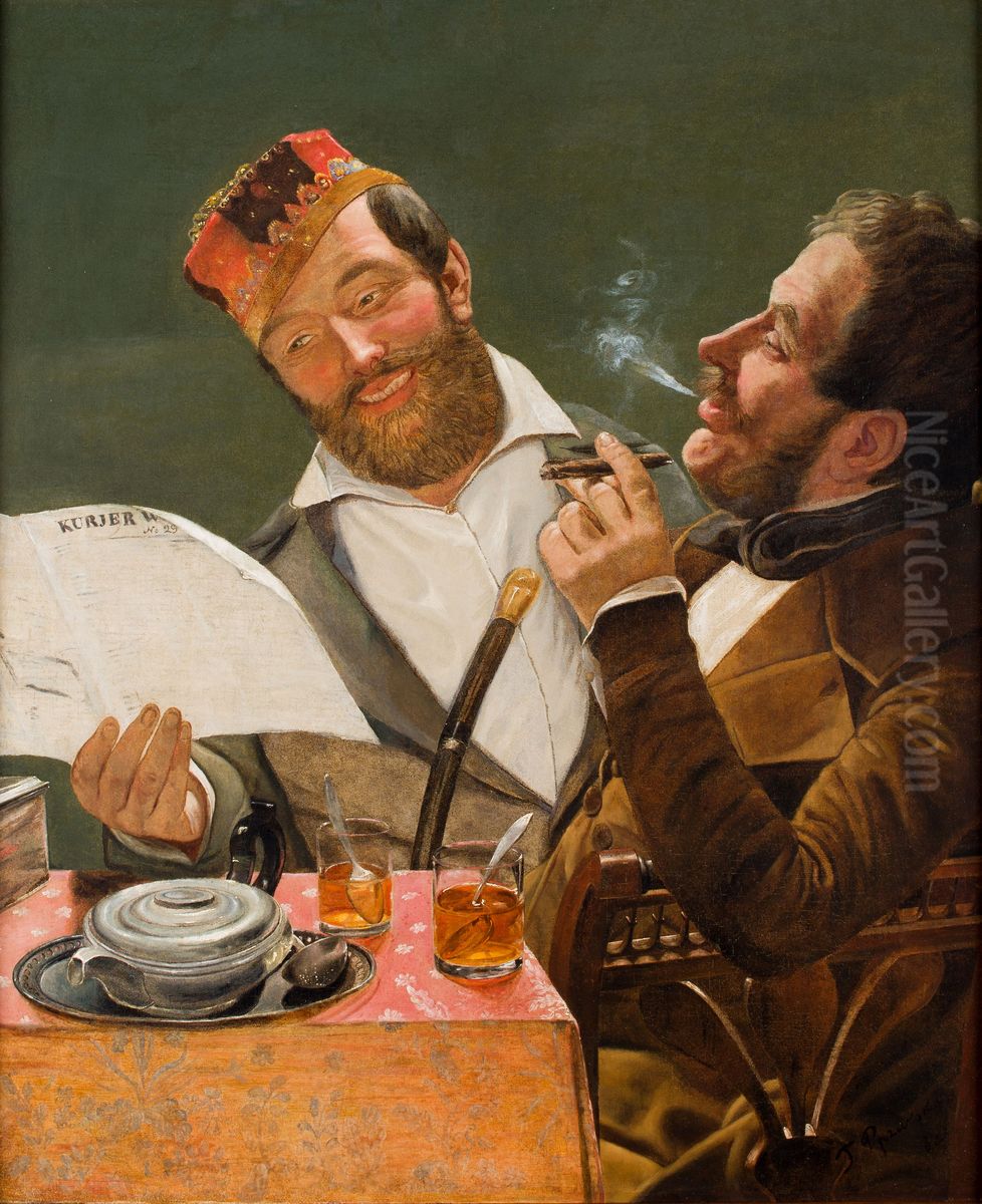 Amatorowie herbaty i kuriera Oil Painting by Feliks Peczarski Amatorowie herbaty i kuriera Oil Painting by Feliks Peczarski