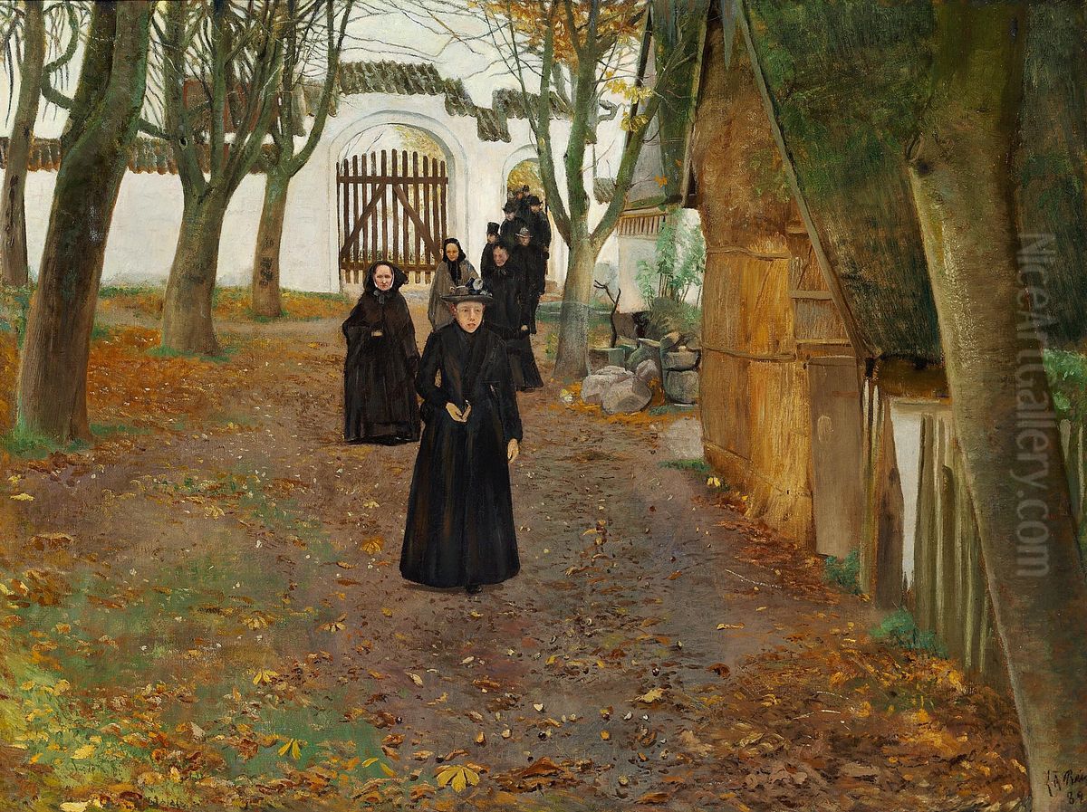Folk, som gar fra kirke. Mogenstrup Oil Painting by Laurits Andersen Ring