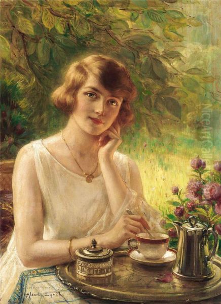 Une Femme Prenant le The Oil Painting by Albert Lynch