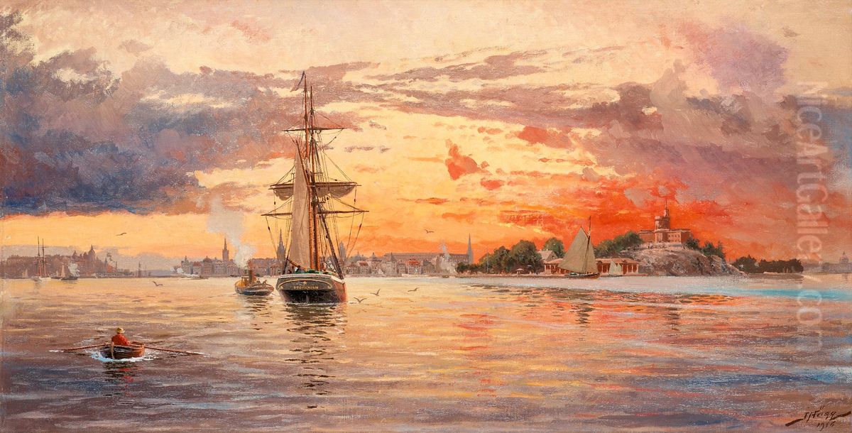 Sunset over the inlet to Stockholm Oil Painting by Jacob Hagg