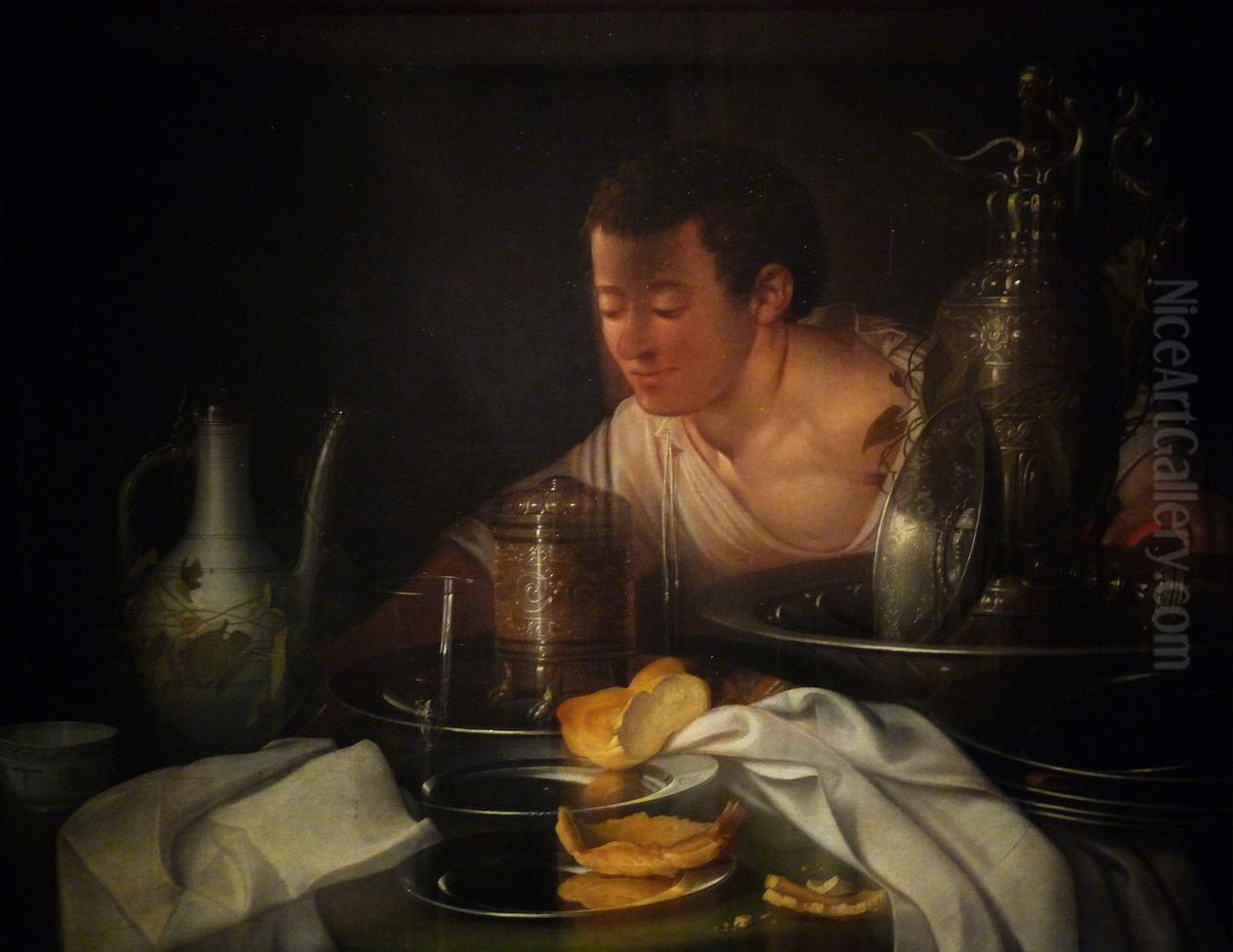 Le Banquet desservi Oil Painting by Sebastian Stoskopff