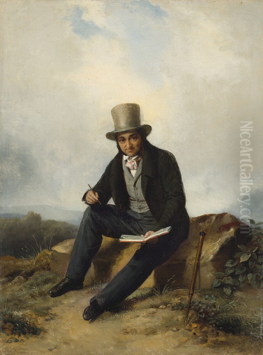 Andre Jolivard seated in a landscape Oil Painting by Pierre Duval Le Camus