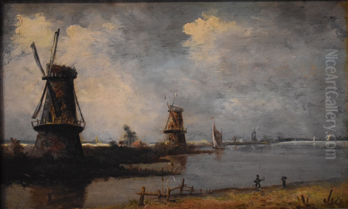 Windmills Oil Painting by Georges Michel