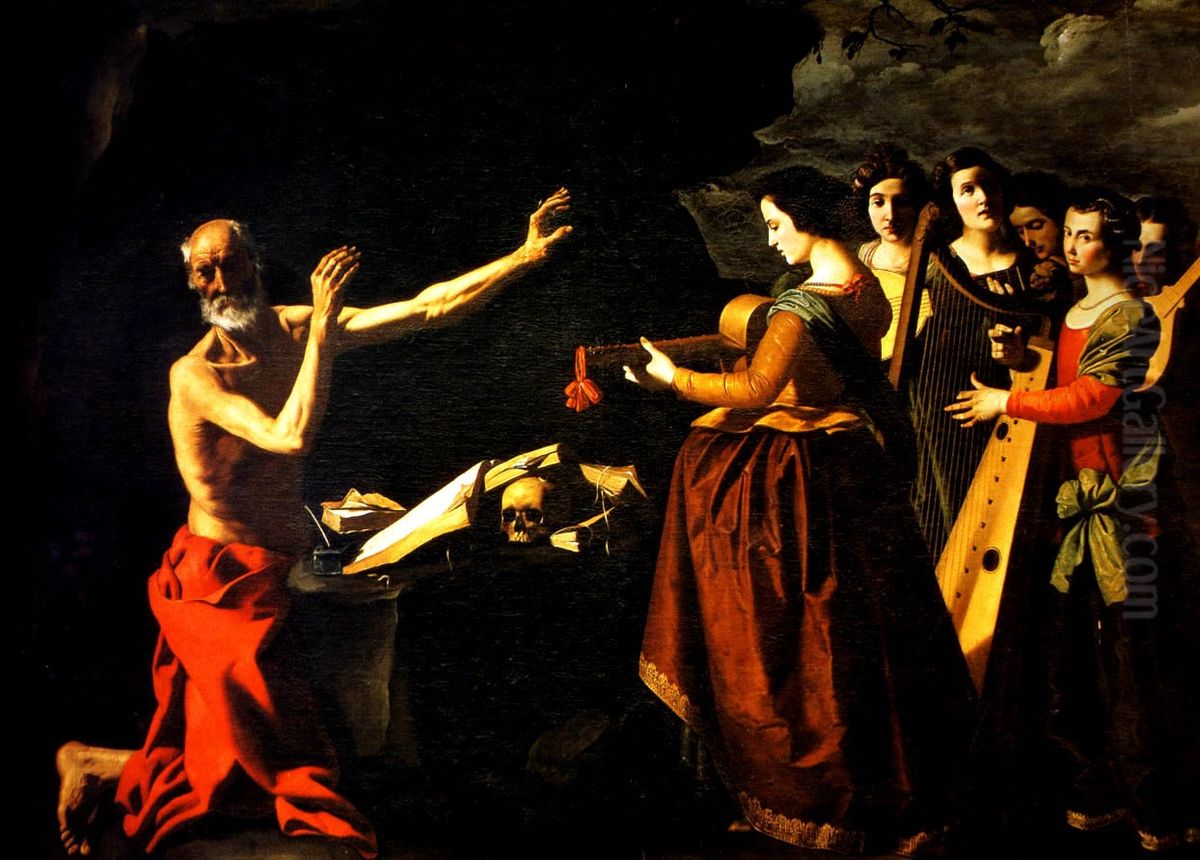 Gemaldezyklus fur das Hieronymitenkloster in Guadalup, Szene: Versuchung des Hl. Hieronymus Oil Painting by Francisco De Zurbaran