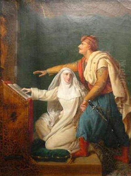 Mathilde makes Malek-Adhel promise to become a Christian Oil Painting by Eugenie Servieres