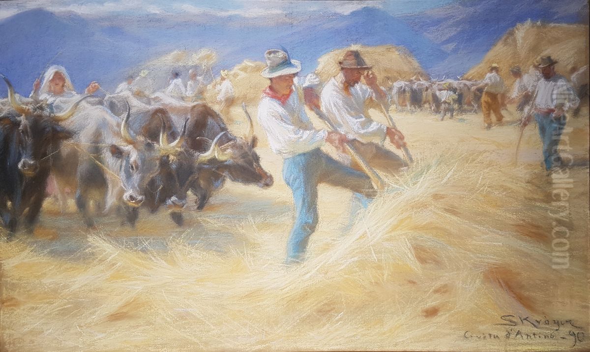 Threshing in Civita d'Antino. Oil Painting by Peder Severin Kroyer