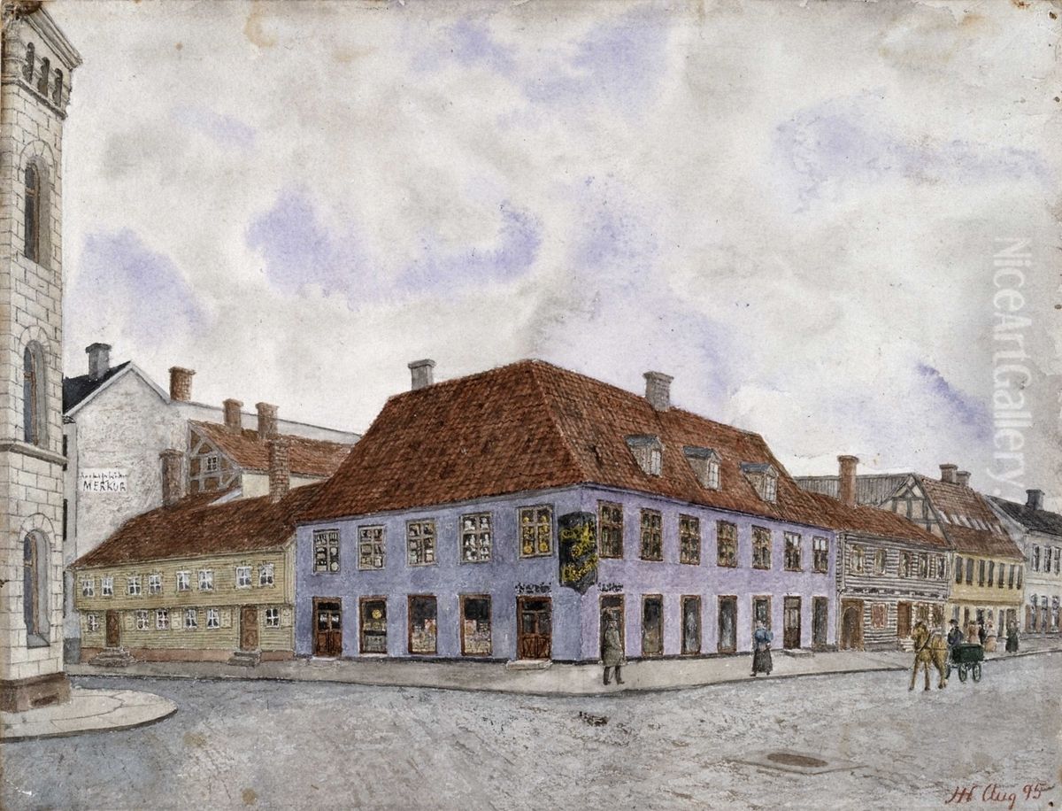 Hjornet Kirkegt. - Prinsensgt. Oil Painting by Henrik Laurentius Helliesen Hjornet Kirkegt. - Prinsensgt. Oil Painting by Henrik Laurentius Helliesen