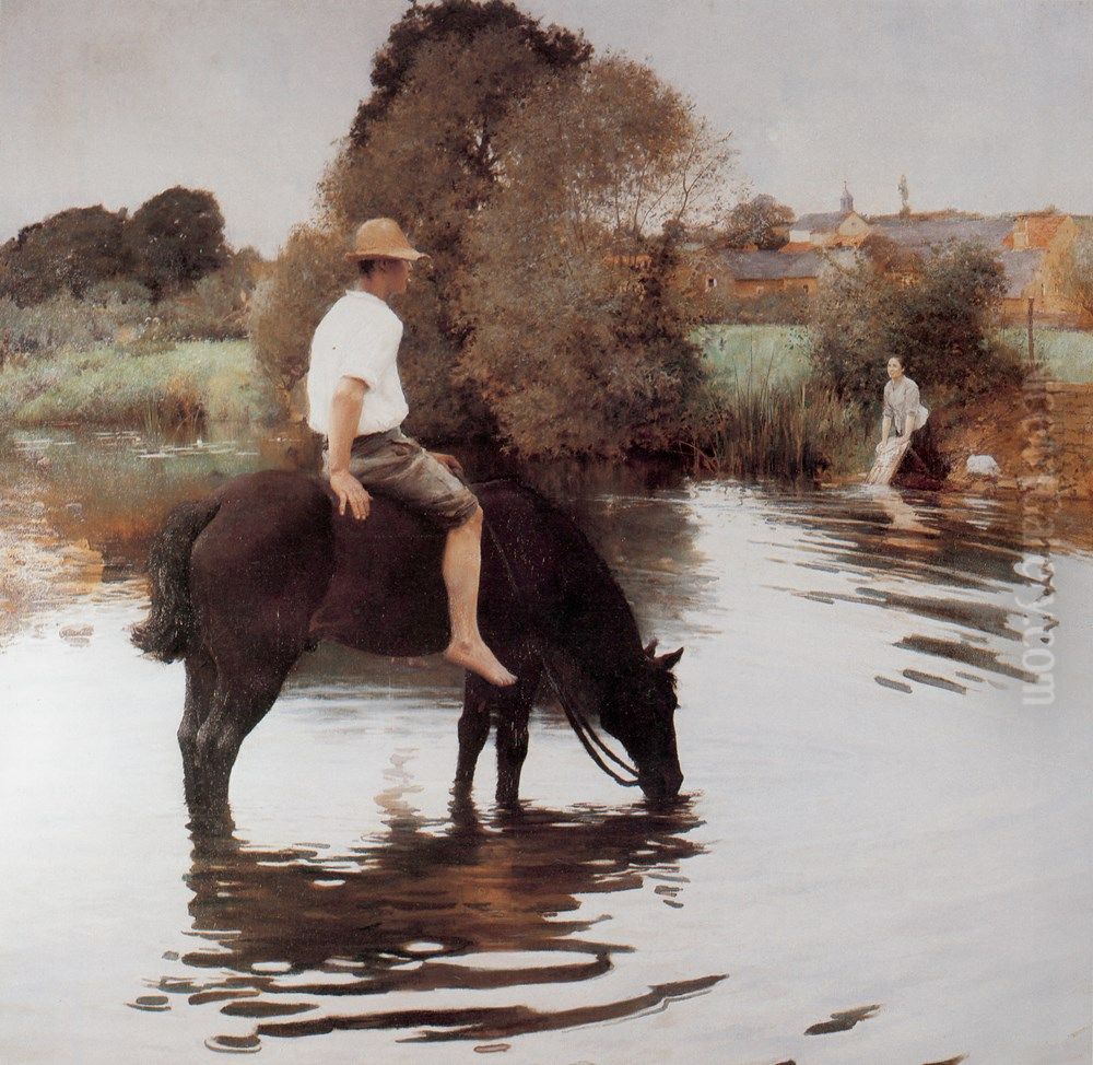 Young Peasant Taking His Horse to the Water Hole Oil Painting by Jules-Alexis Muenier