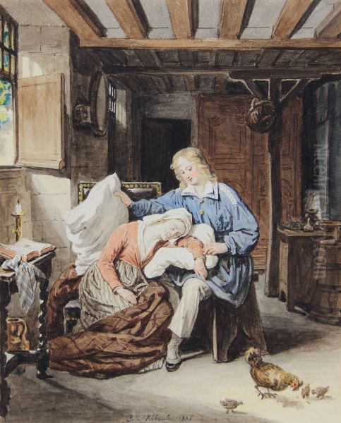 The Sick Mother Oil Painting by Julie Ribault