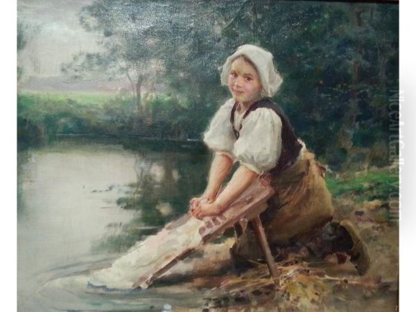 La Jeune Lavandiere Oil Painting by Jules-Alexis Muenier