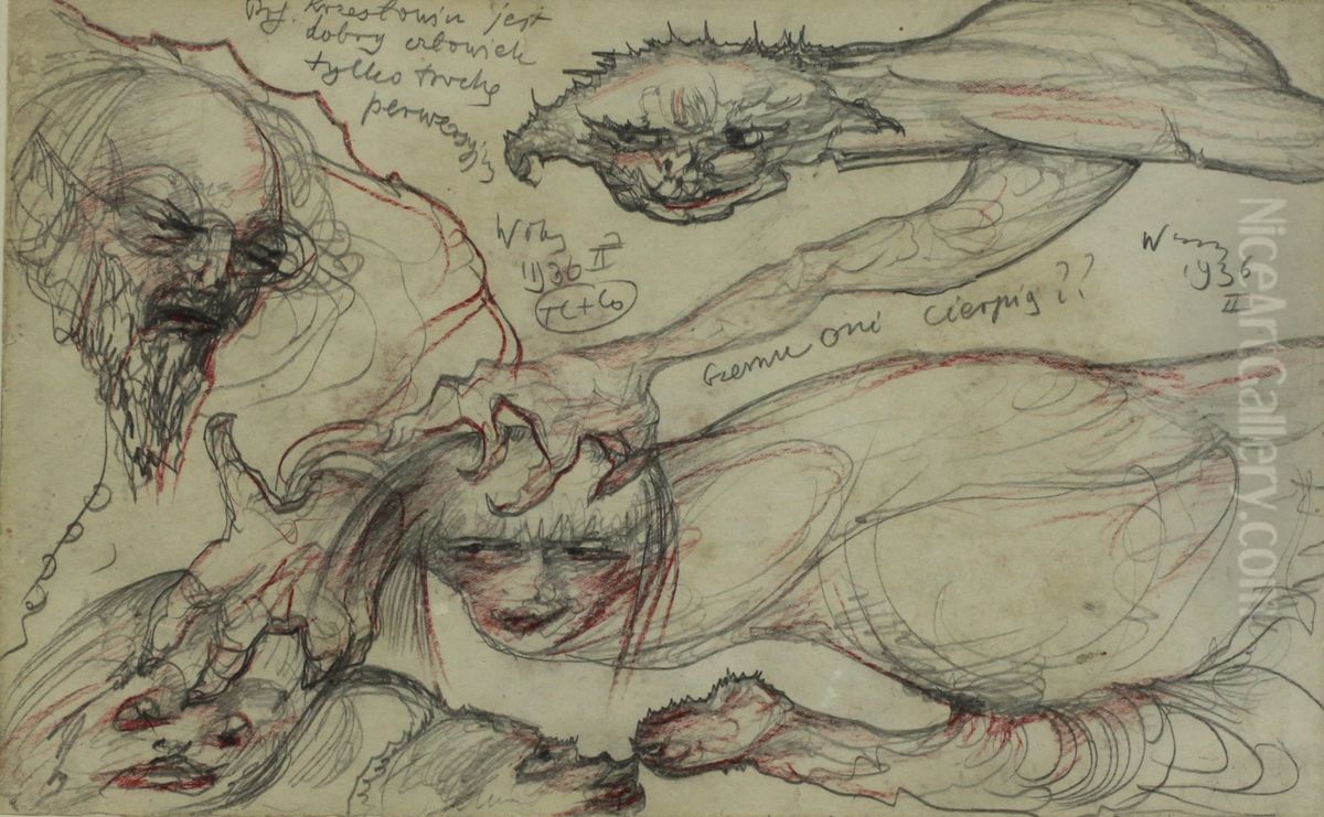 Prof. Krzestomir jest dobry czlowiek tylko troche perwersyjny Oil Painting by Stanislaw Ignacy Witkiewicz (Witkacy)