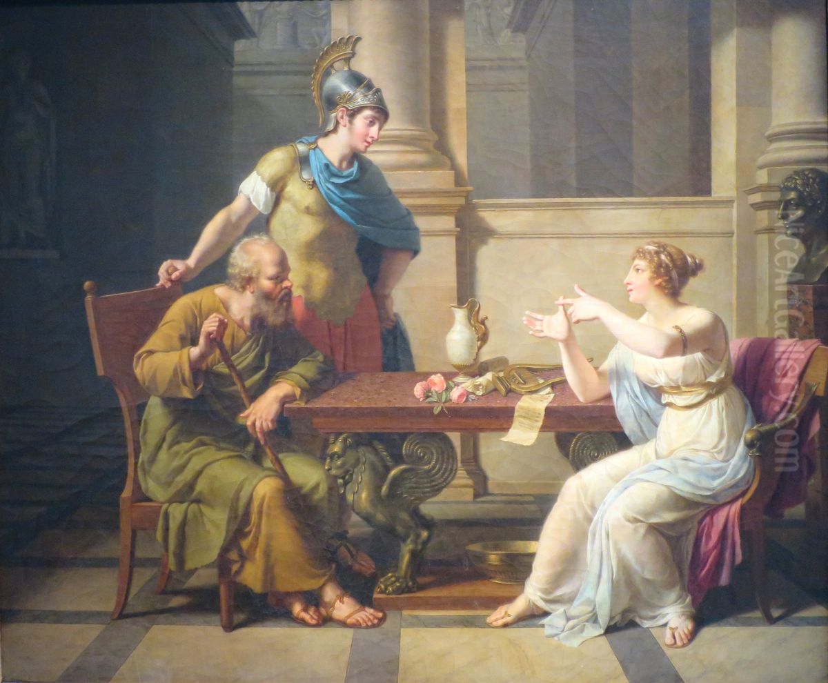 Aspasia Conversing with Socrates and Alcibiades Oil Painting by Nicolas-Andre Monsiau