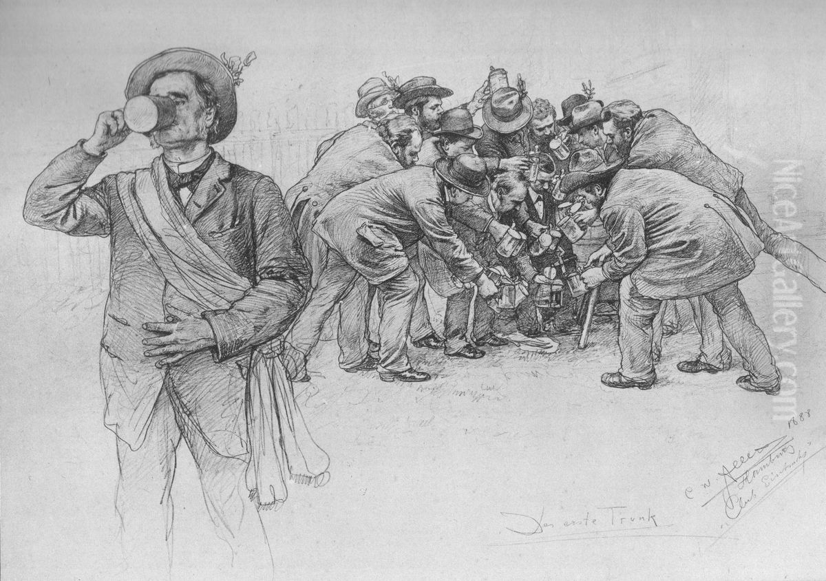 Der erste Trunk Oil Painting by Christian Wilhelm Allers