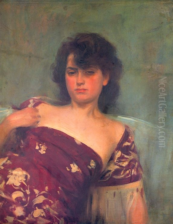 Julia en granate Oil Painting by Ramon Casas
