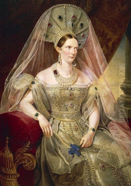 <<Portret imperatricy Aleksandry Fedorovny.>> Oil Painting by Franz Kruger