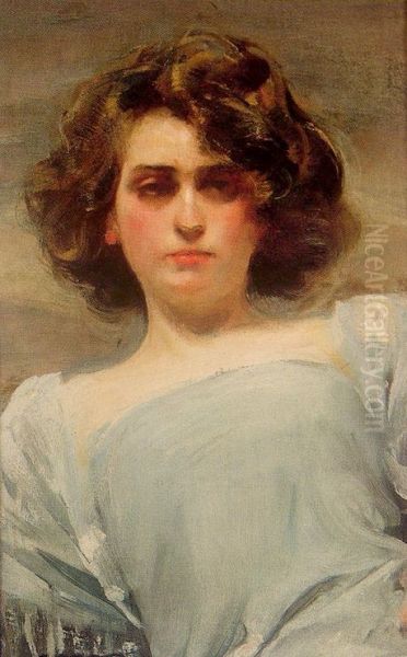 Julia en blau Oil Painting by Ramon Casas