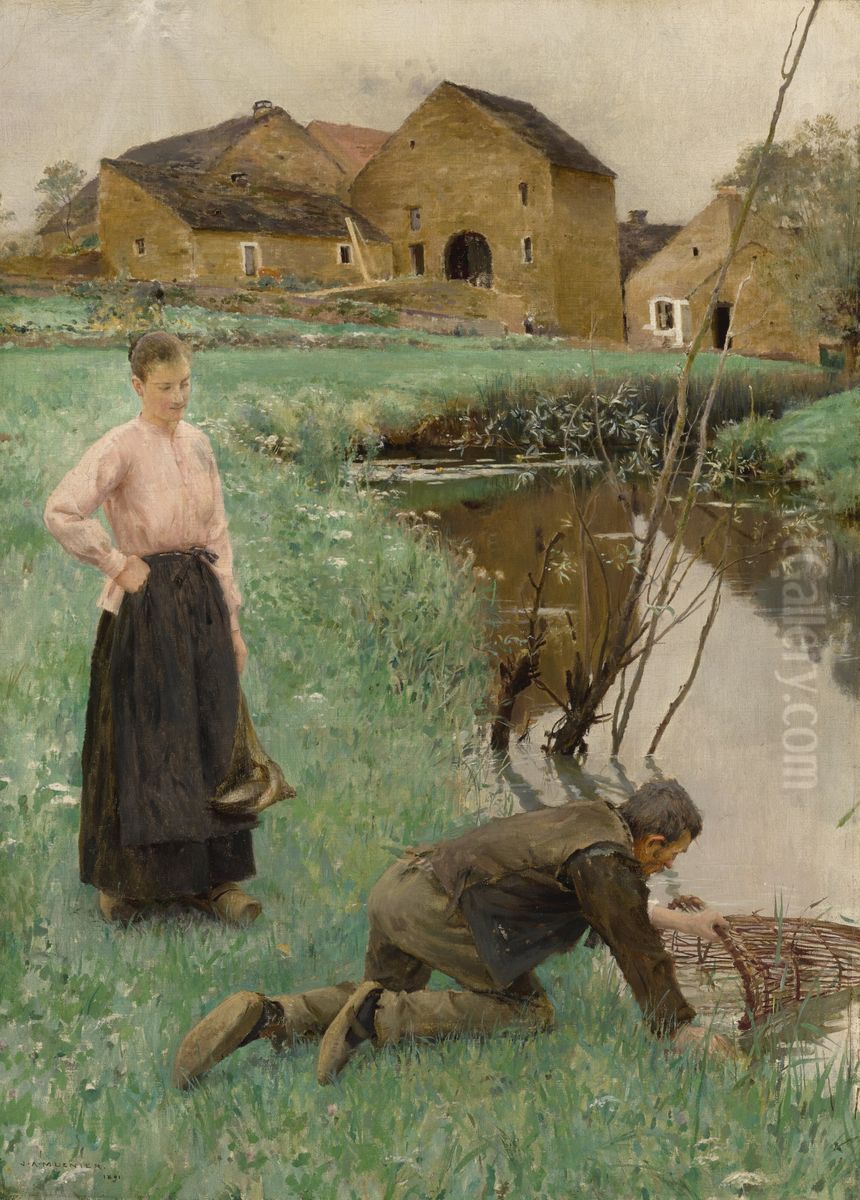 La Levee des Nasses Oil Painting by Jules-Alexis Muenier