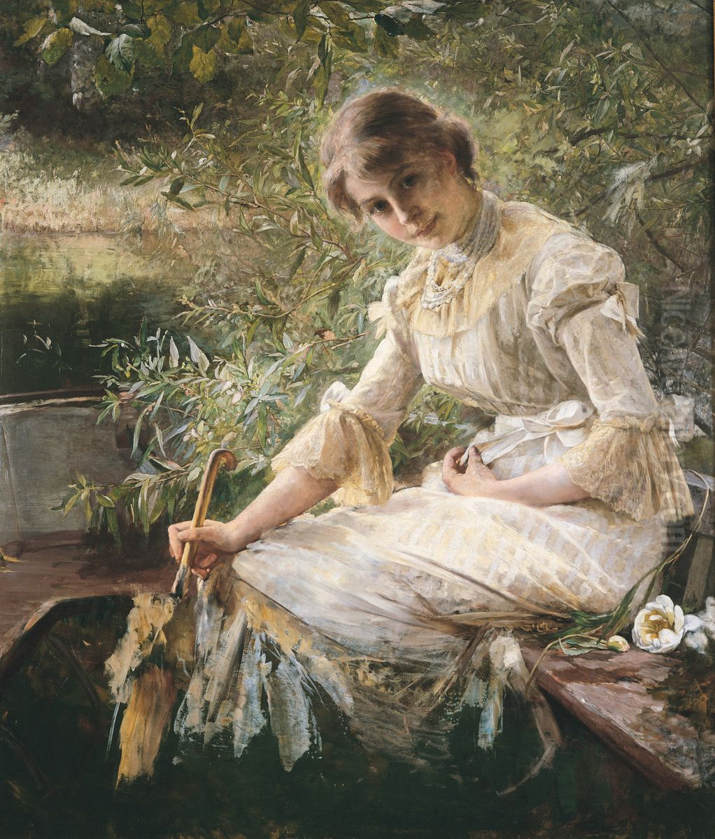 En ung pige, Marie Triepcke, siddende i en bad Oil Painting by Bertha Wegmann