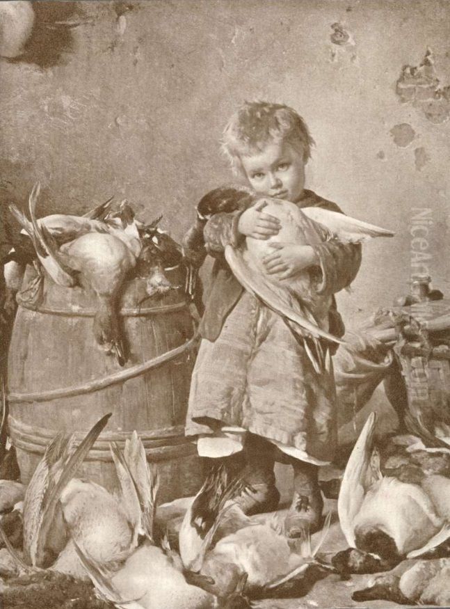 The hunter's little daughter Oil Painting by Antonio Rotta