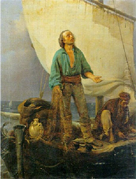 Fishing Oil Painting by Antonio Rotta