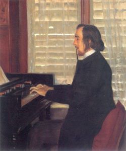 Portrait of Eric Satie at the harmonium