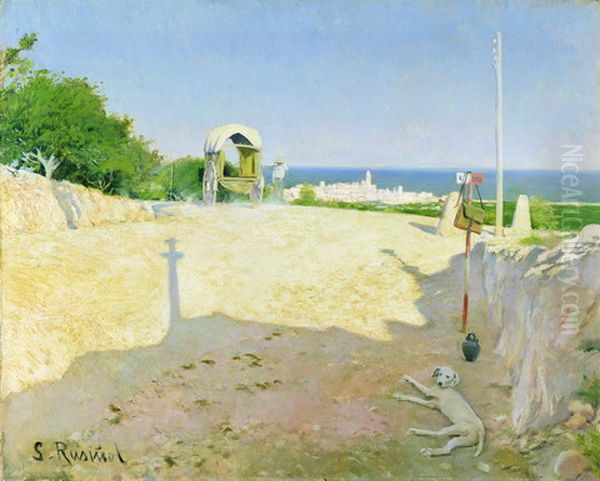 Cruz de termino Oil Painting by Santiago Rusinol i Prats