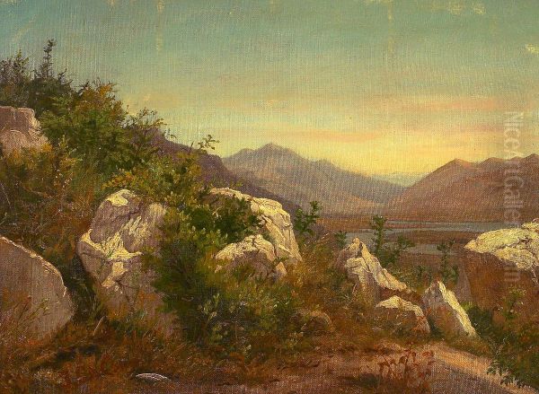 Alpelandskab fra Norditalien. Oil Painting by Janus Andreas Bartholin La Cour