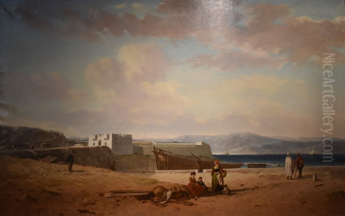 Le pharo a Marseille, vue prise du palais imperial Oil Painting by Philippe-Auguste Jeanron