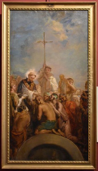 Saint Francois Xavier baptisant les Indiens Oil Painting by Theodore Chasseriau