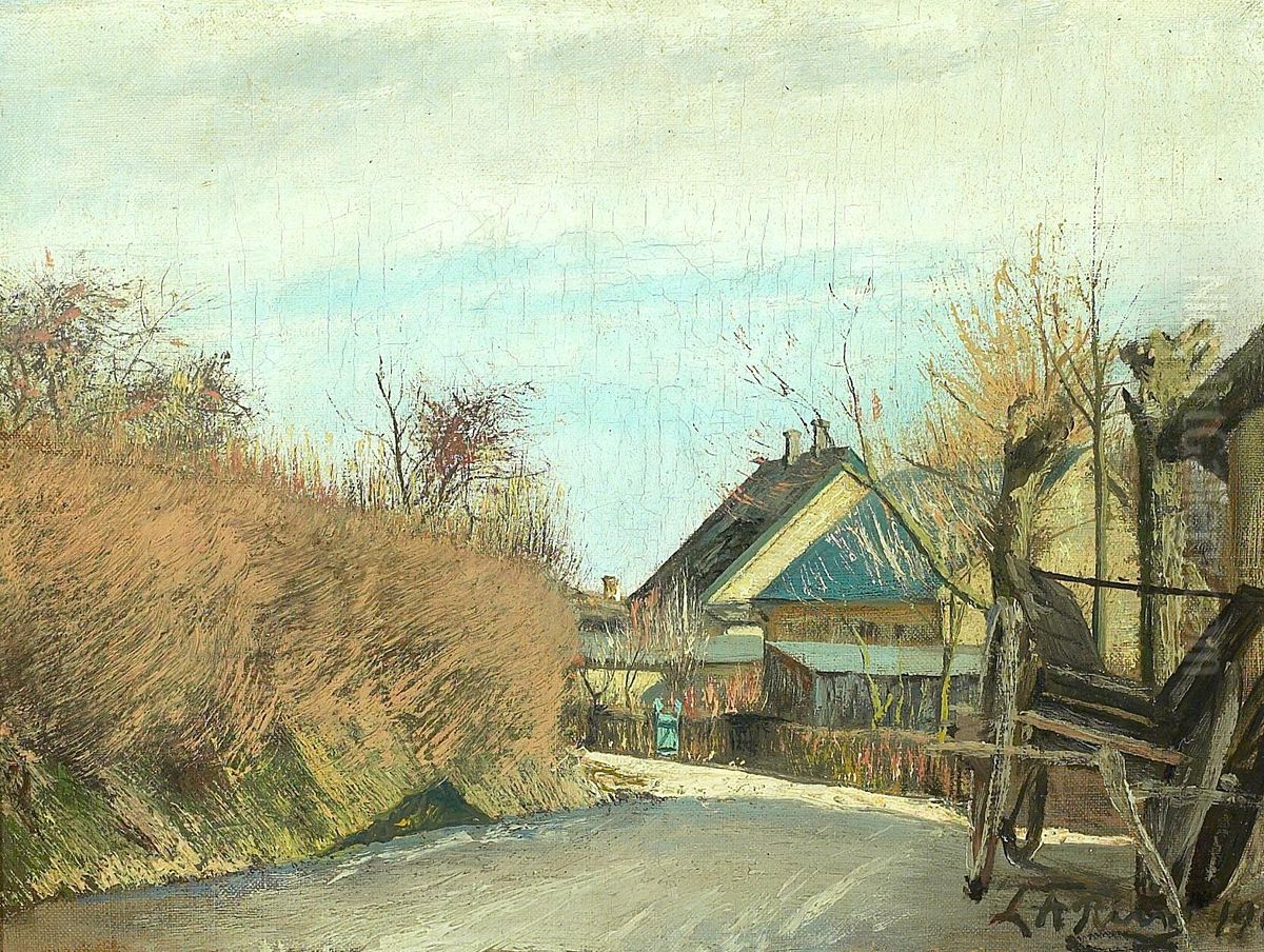 A road in Baldersbronde with a wagon. Oil Painting by Laurits Andersen Ring
