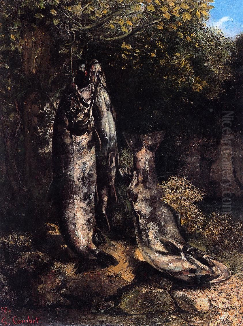 Les trois truites de la Loue Oil Painting by Gustave Courbet