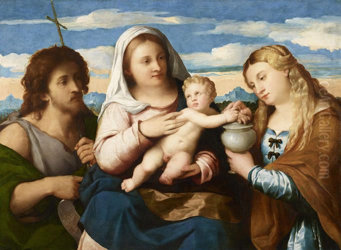 Madonna col Bambino tra i santi Giovanni Battista e Maria Maddalena (Palma il Vecchio, Accademia Carrara) Oil Painting by Palma Vecchio
