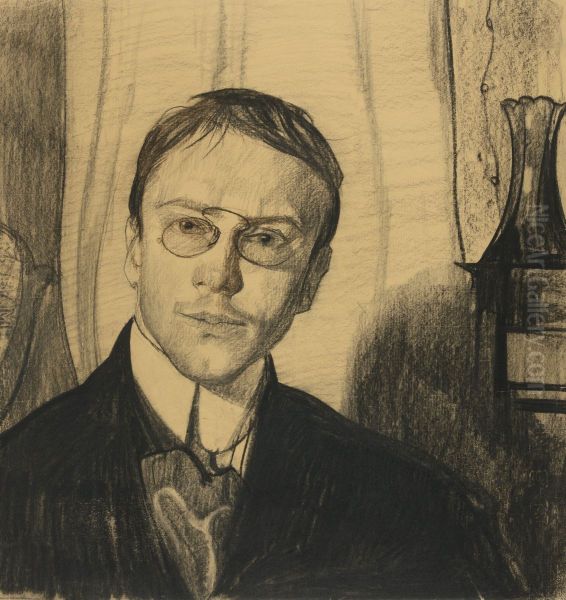 Portret meski we wnetrzu Oil Painting by Stanislaw Ignacy Witkiewicz