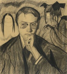 Portrait  of a man with figures in the background