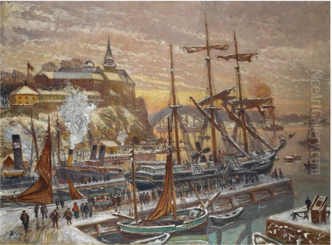 (Akershus Harbour, Oslo Oil Painting by Karl Edvard Diriks