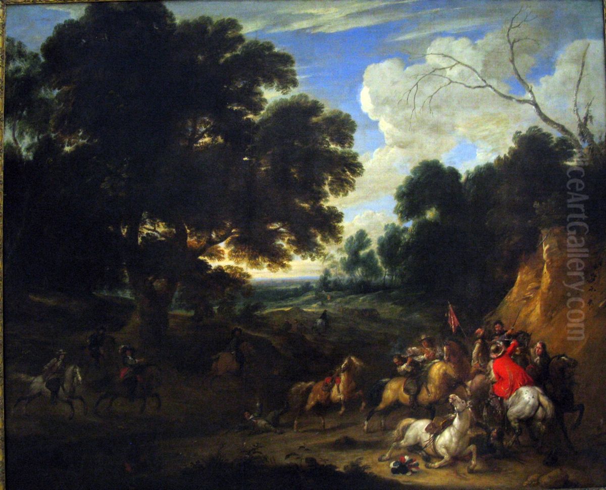 Battle Scene Oil Painting by Adam Frans van der Meulen