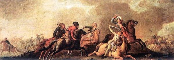 Tadeusz Kosciuszko falling wounded in the battle of Maciejowice, 1794. Oil Painting by Jan Bogumi Plersz