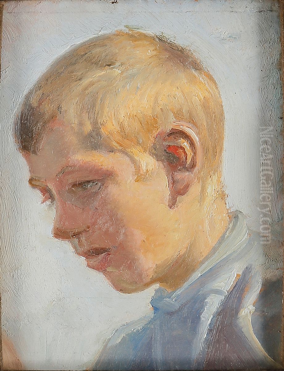 Portrait of a boy. Study. Oil Painting by Michael Peter Ancher
