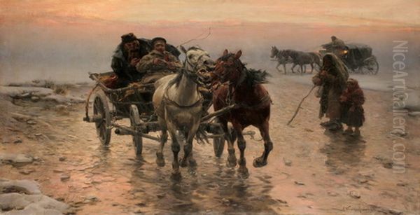 <<Gololedica>> Oil Painting by Alfred Wierusz-Kowalski