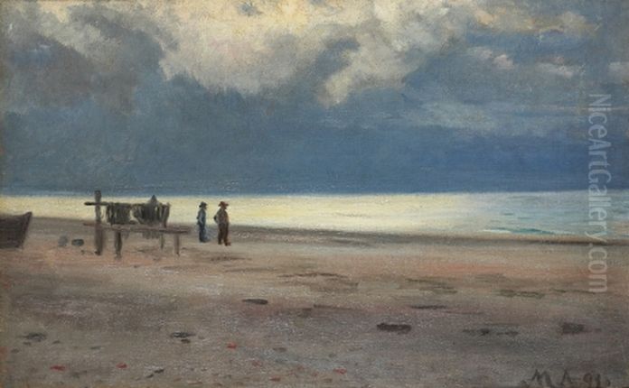 Fishermen on the beach. Oil Painting by Michael Peter Ancher
