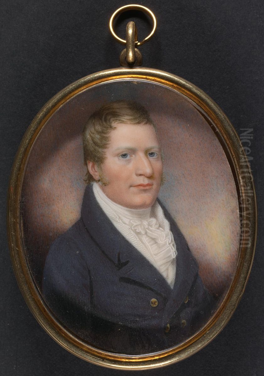 Gentleman with short Brown Hair and a Blue Jacket Oil Painting by Peter Paillou