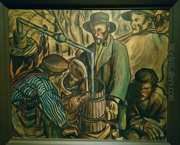 Viinankeittajat Oil Painting by Vilho Lampi