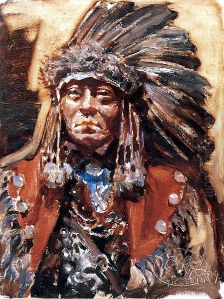 Indian Chief Clear Water Oil Painting by Akseli Gallen-Kallela