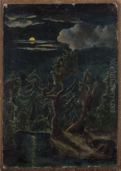 Moonlit Landscape Oil Painting by Akseli Gallen-Kallela