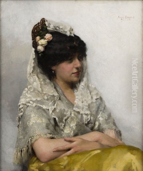 Valkoinen Mantilla (La Senorita) Oil Painting by Albert Edelfelt