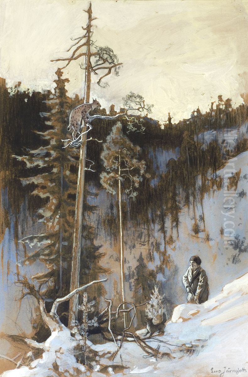 Lynx Hunt Oil Painting by Eero Jarnefelt